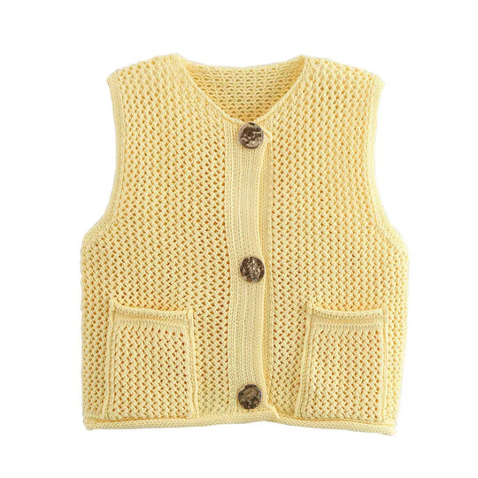 Damen Strickweste mit Knopfdetails und praktischen Taschen Heidi-Mode