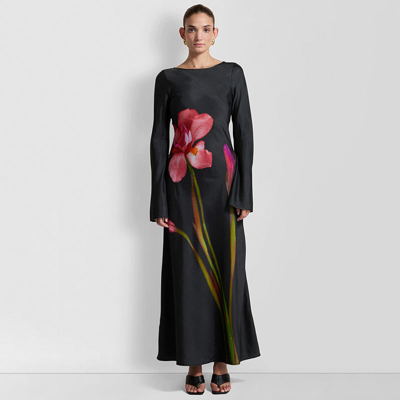 Damen Maxi-Kleid mit floralem Druck und langen Ärmeln Heidi-Mode