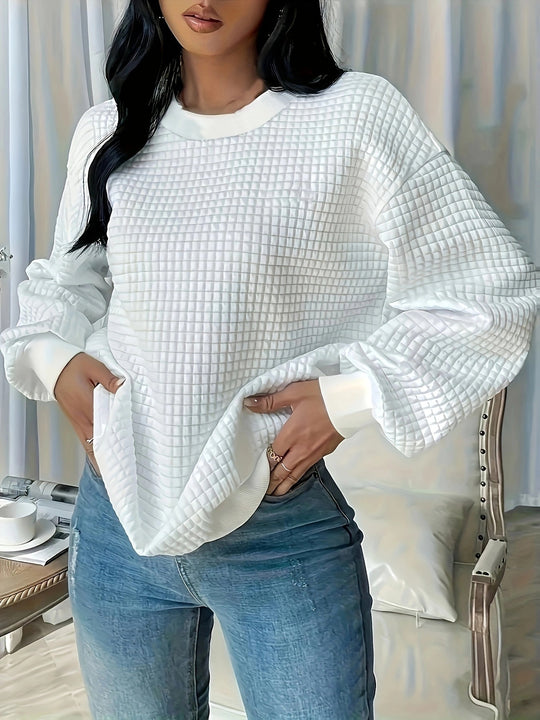 Damen Pullover mit strukturiertem Waffeldesign und lässigem Schnitt Heidi-Mode