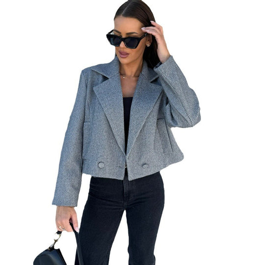 Damen modische cropped Blazerjacke mit doppelt knöpfbarem Verschluss Heidi-Mode