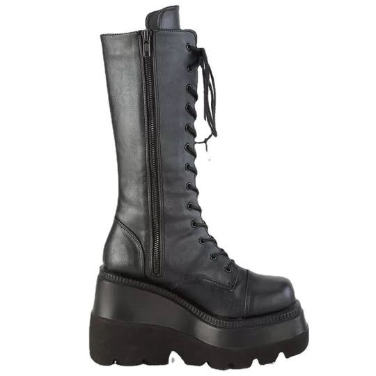 Damen Hochwertige Schnürstiefel mit Plateauabsatz und seitlichem Reißverschluss Heidi-Mode