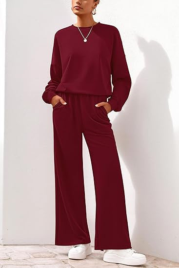 Damen Komfortabler Sweatsuit mit weitem Bein und lässigem Schnitt Heidi-Mode
