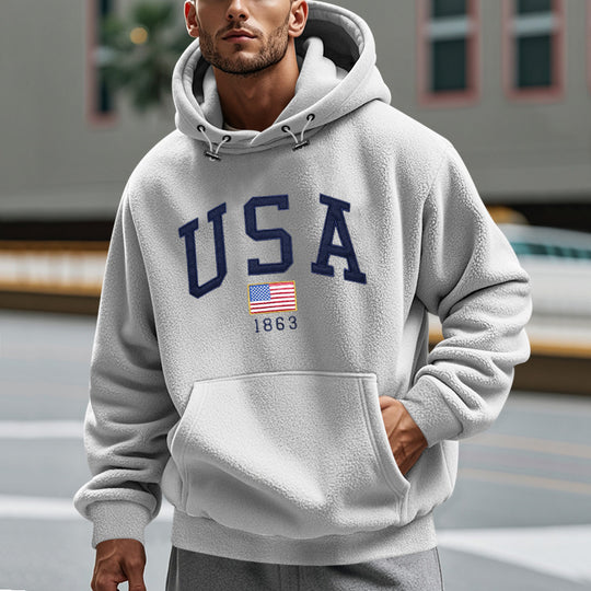 Herren Kuscheliger Fleece Hoodie mit USA-Print Heidi-Mode