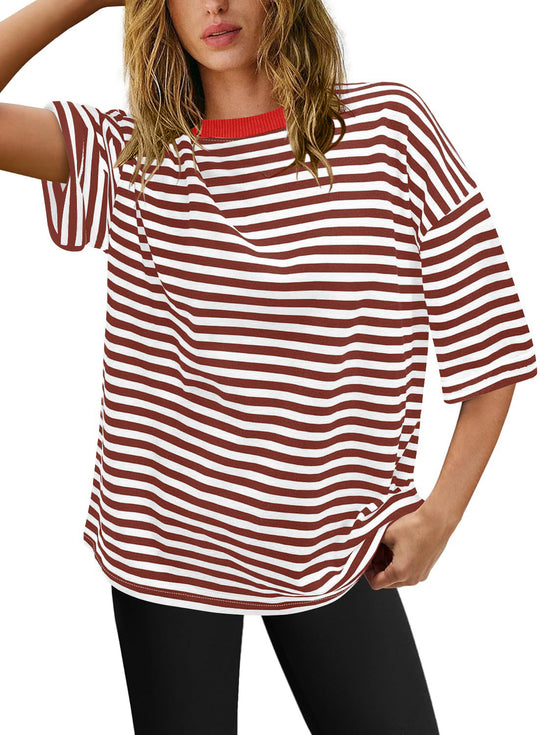Damen Übergrößen T-Shirt mit Streifenmuster Heidi-Mode