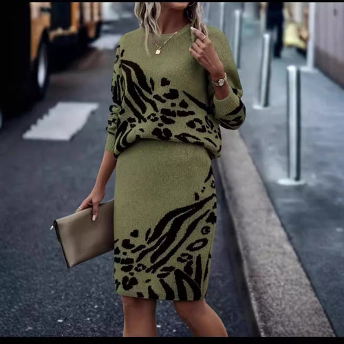 Damen Strickkleid im Leopardenmuster Heidi-Mode