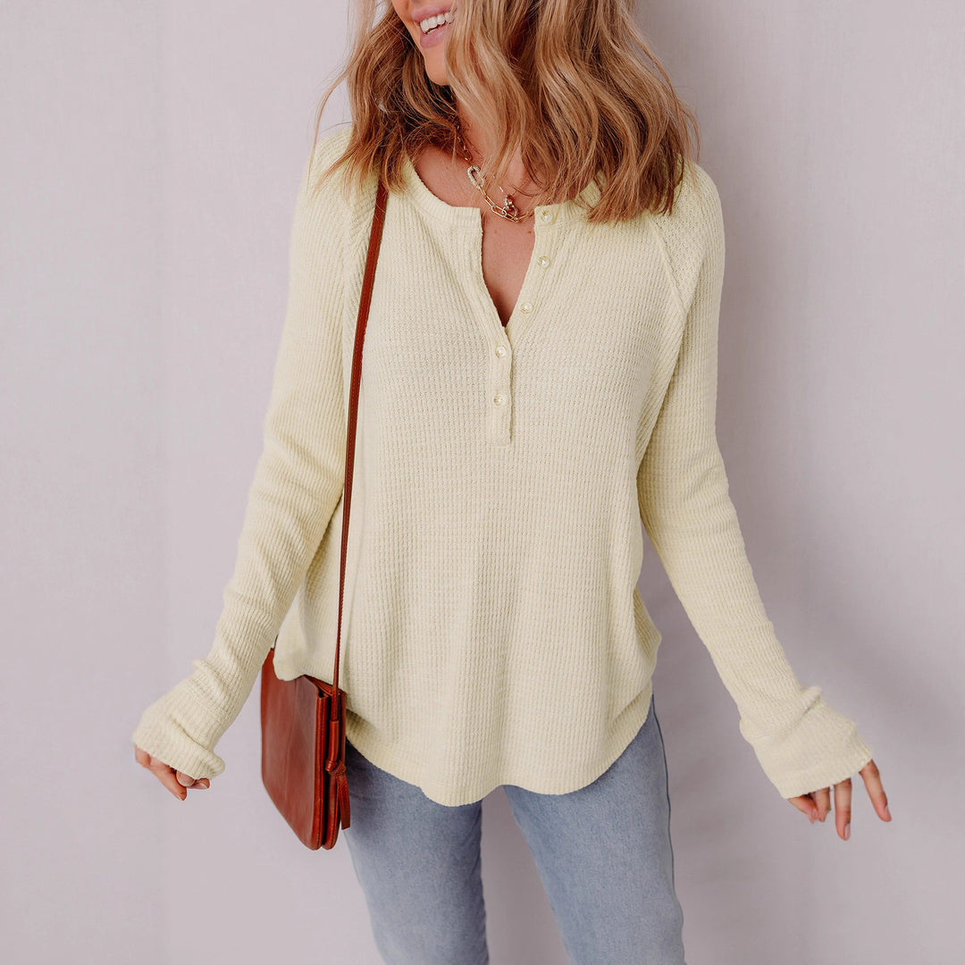 Damen lässiger Henley-Pullover aus strukturiertem Material Heidi-Mode