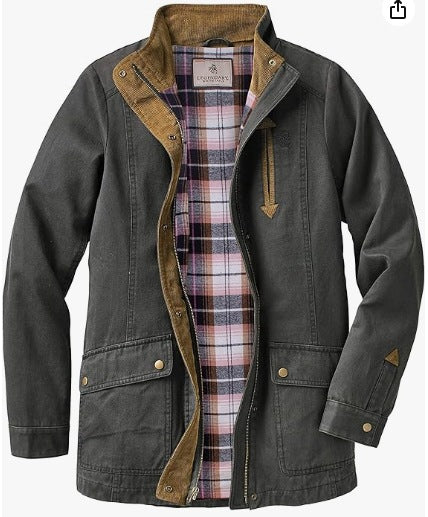 Damen lässige Utility-Jacke mit Karo-Innenfutter Heidi-Mode