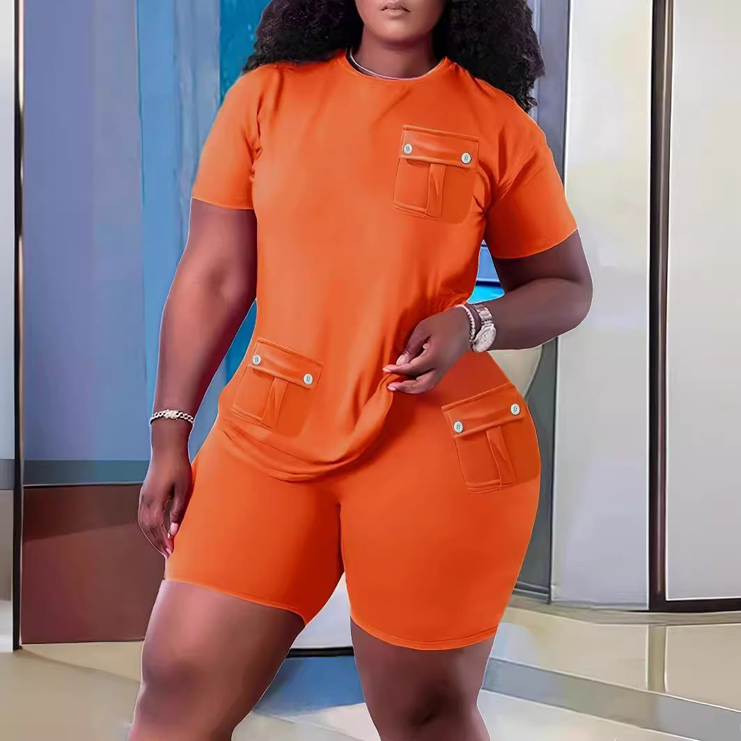 Damen Sportliches Kurzarm-Set mit praktischen Taschen Heidi-Mode