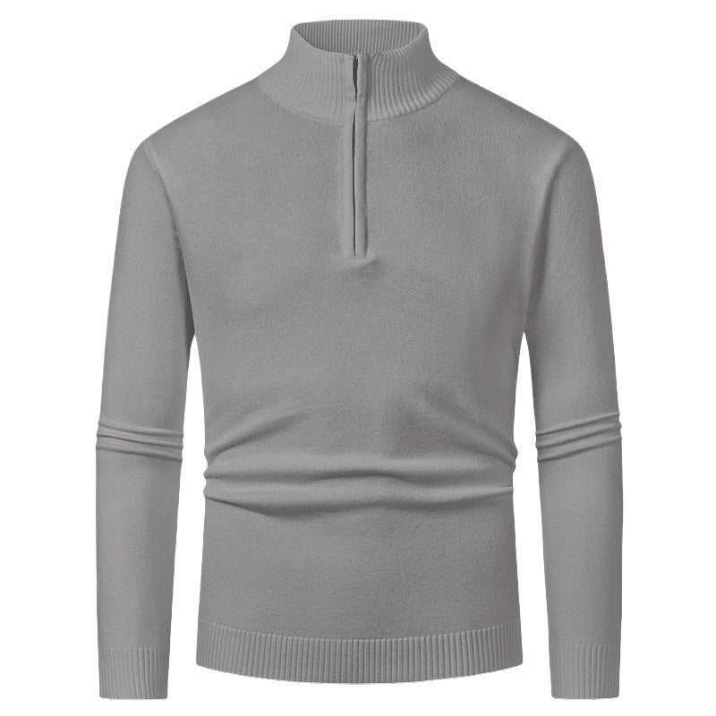 Herren Strickpullover mit hohem Kragen und halbem Reißverschluss Heidi-Mode