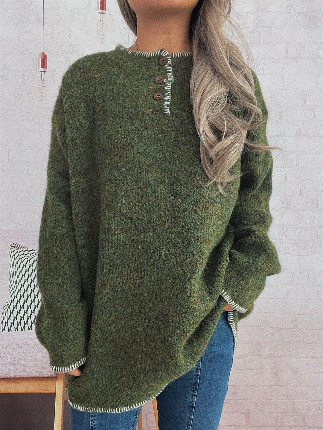 Damen Oversize Strickpullover mit Knopfleiste Heidi-Mode