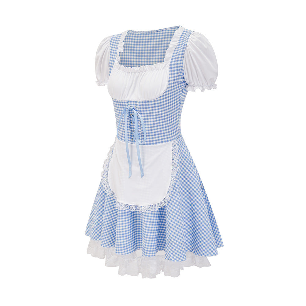 Damen Dirndlkleid mit traditionellem Karomuster und romantischen Rüschendetails Heidi