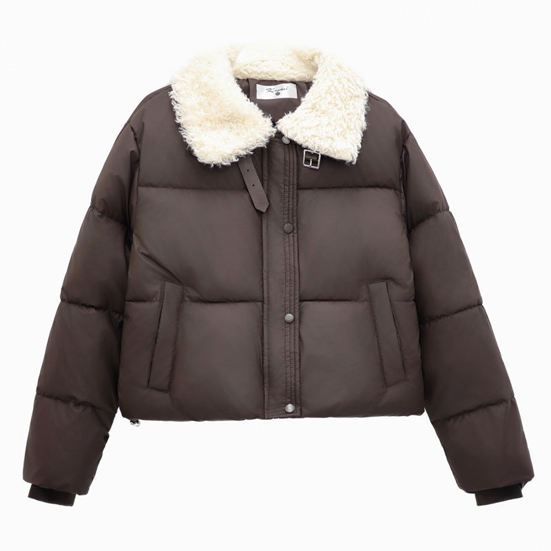 Damen kurze, gefütterte Winterjacke mit elegantem Kunstfellkragen Heidi-Mode