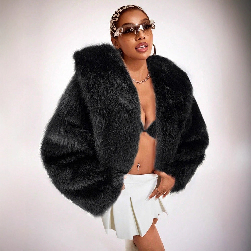 Damen Hochwertige elegante Kunstpelzjacke mit Kapuze Heidi-Mode