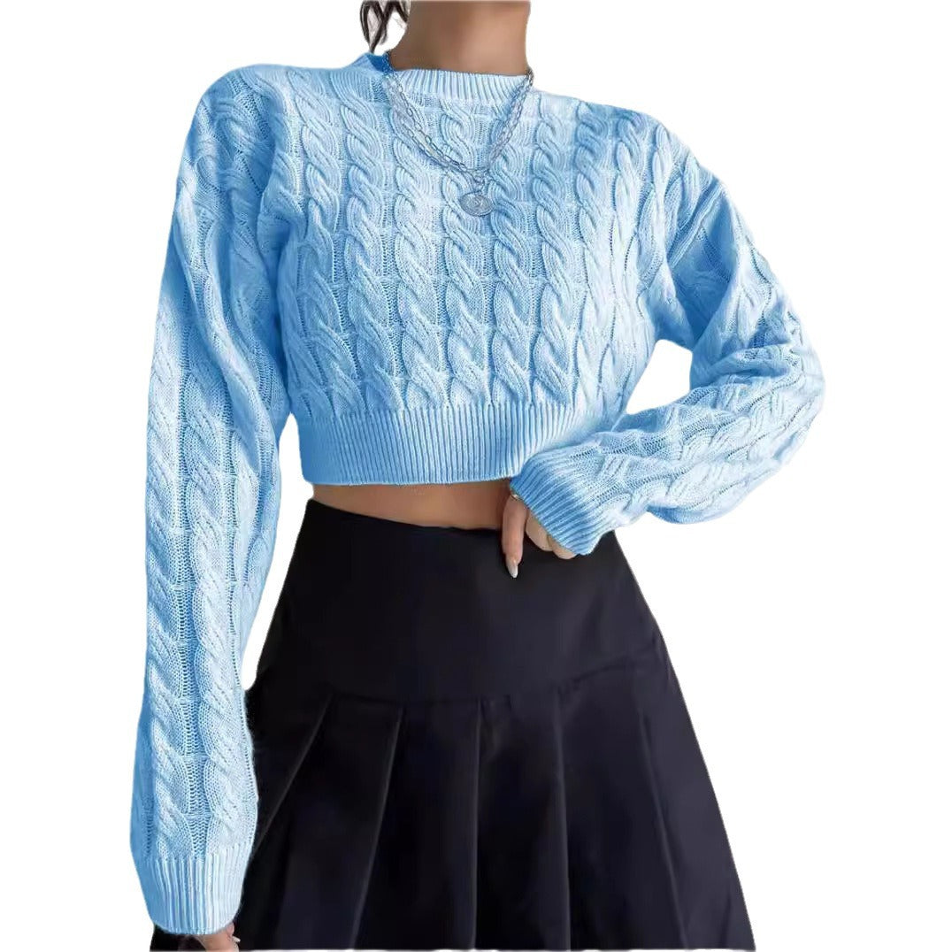 Damen kuscheliger Cropped Pullover mit Zopfmuster Heidi-Mode
