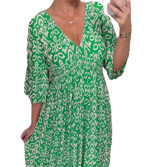 Damen Maxikleid mit schmeichelndem V-Ausschnitt und voluminösen Ärmeln Heidi-Mode