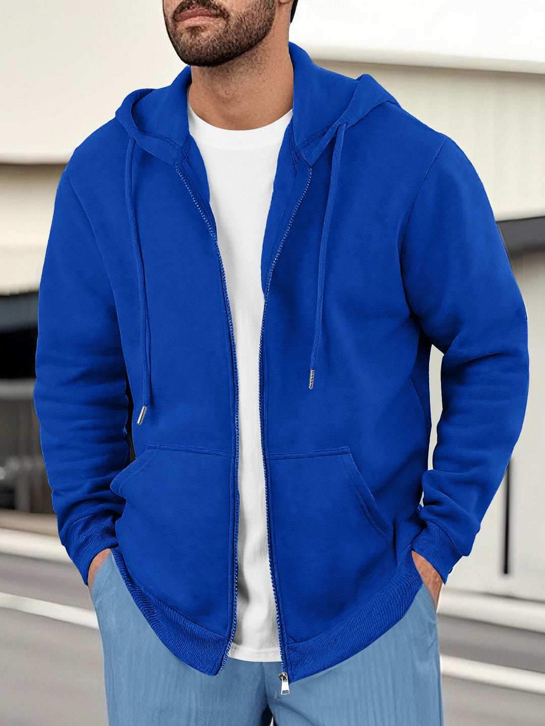 Herren lässige Kapuzenjacke mit atmungsaktivem Sweatstoff und praktischen Taschen Heidi-Mode