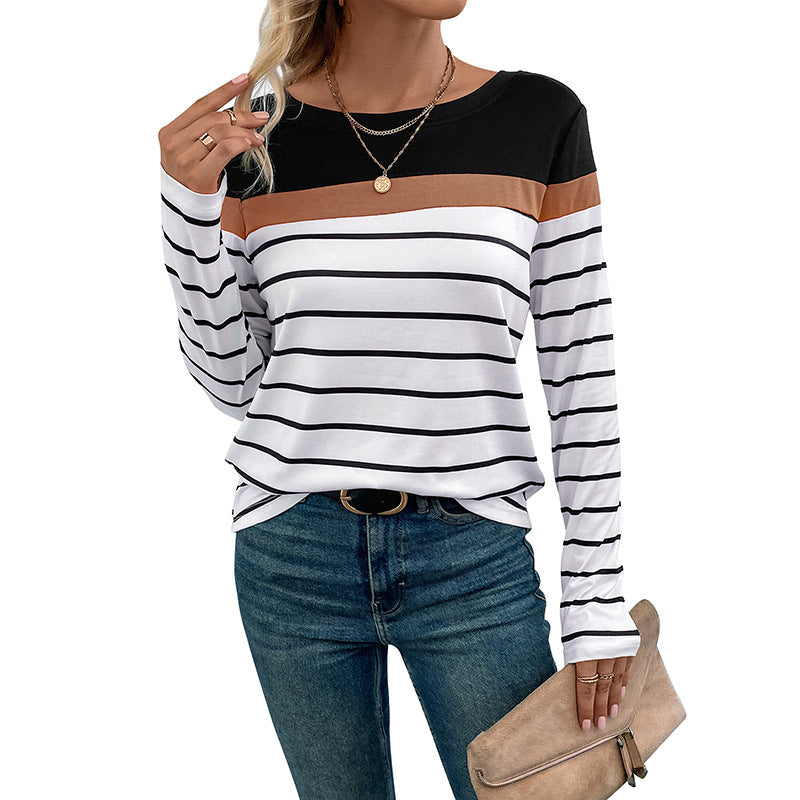 Damen Langarmshirt mit modischem Streifenmuster und kontrastierendem Oberteil Heidi-Mode