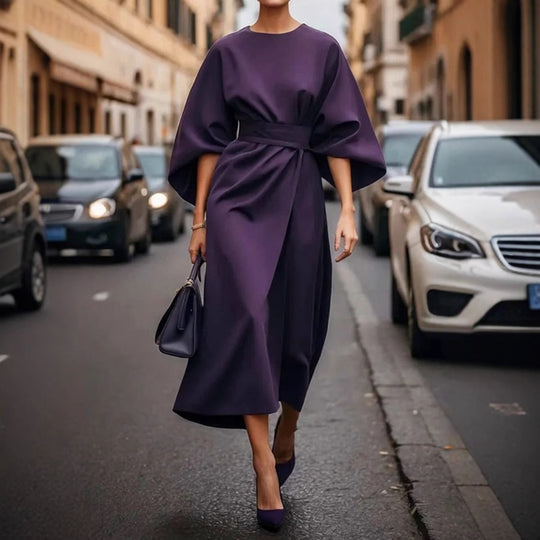 Damen Maxi-Kleid mit voluminösen Ärmeln und elegantem Gürtel Heidi-Mode