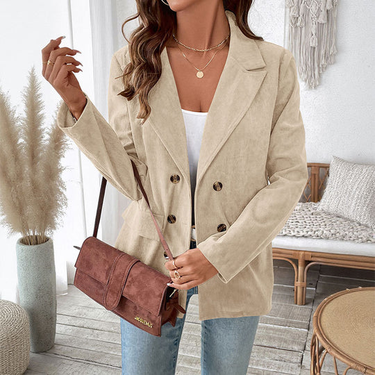 Damen samtiger Blazer mit doppelter Knopfleiste und elegantem Schnitt Heidi-Mode