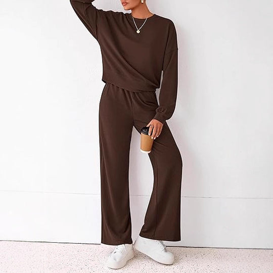 Damen Komfortabler Sweatsuit mit weitem Bein und lässigem Schnitt Heidi-Mode