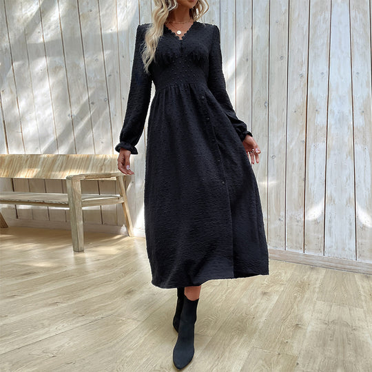 Damen Maxikleid mit elegantem V-Ausschnitt und raffiniertem Schlitz Heidi-Mode
