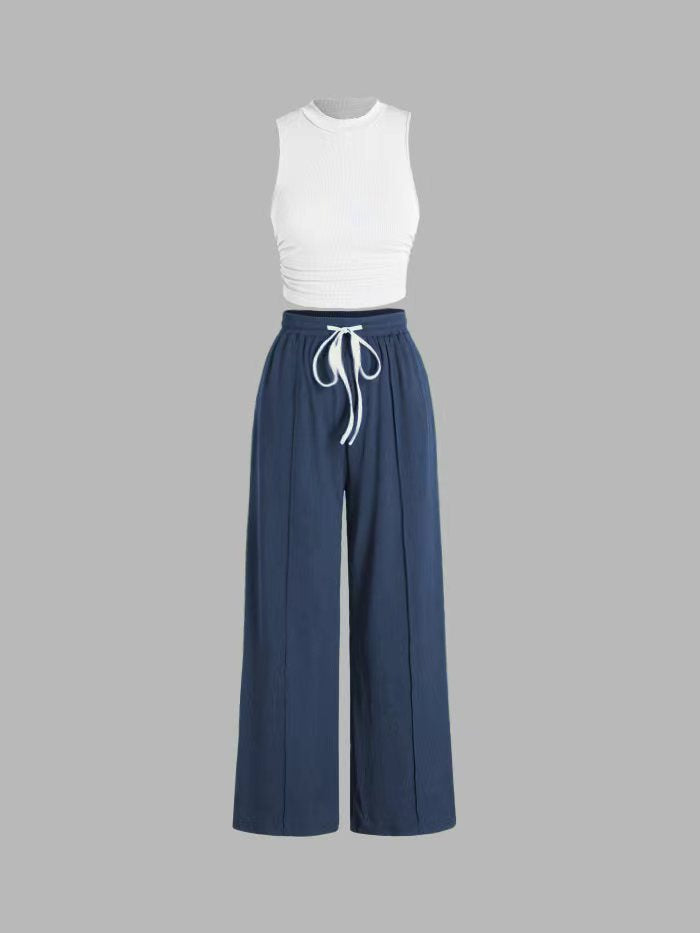 Damen lässiges Oberteil und weit geschnittene Hose Set Heidi-Mode