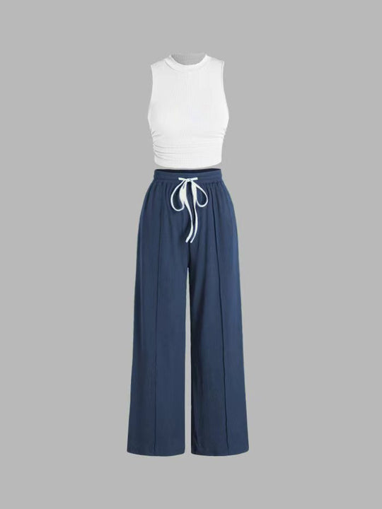 Damen lässiges Oberteil und weit geschnittene Hose Set Heidi-Mode
