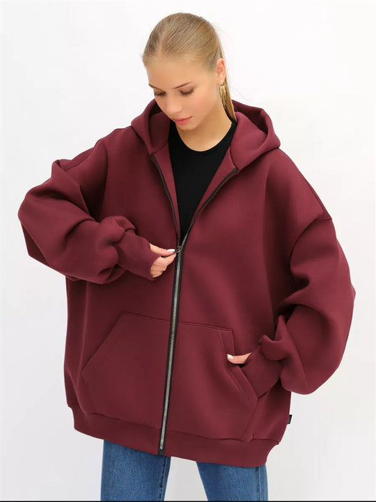 Damen lässiger Oversized Zip-Hoodie mit tiefen Taschen Heidi-Mode