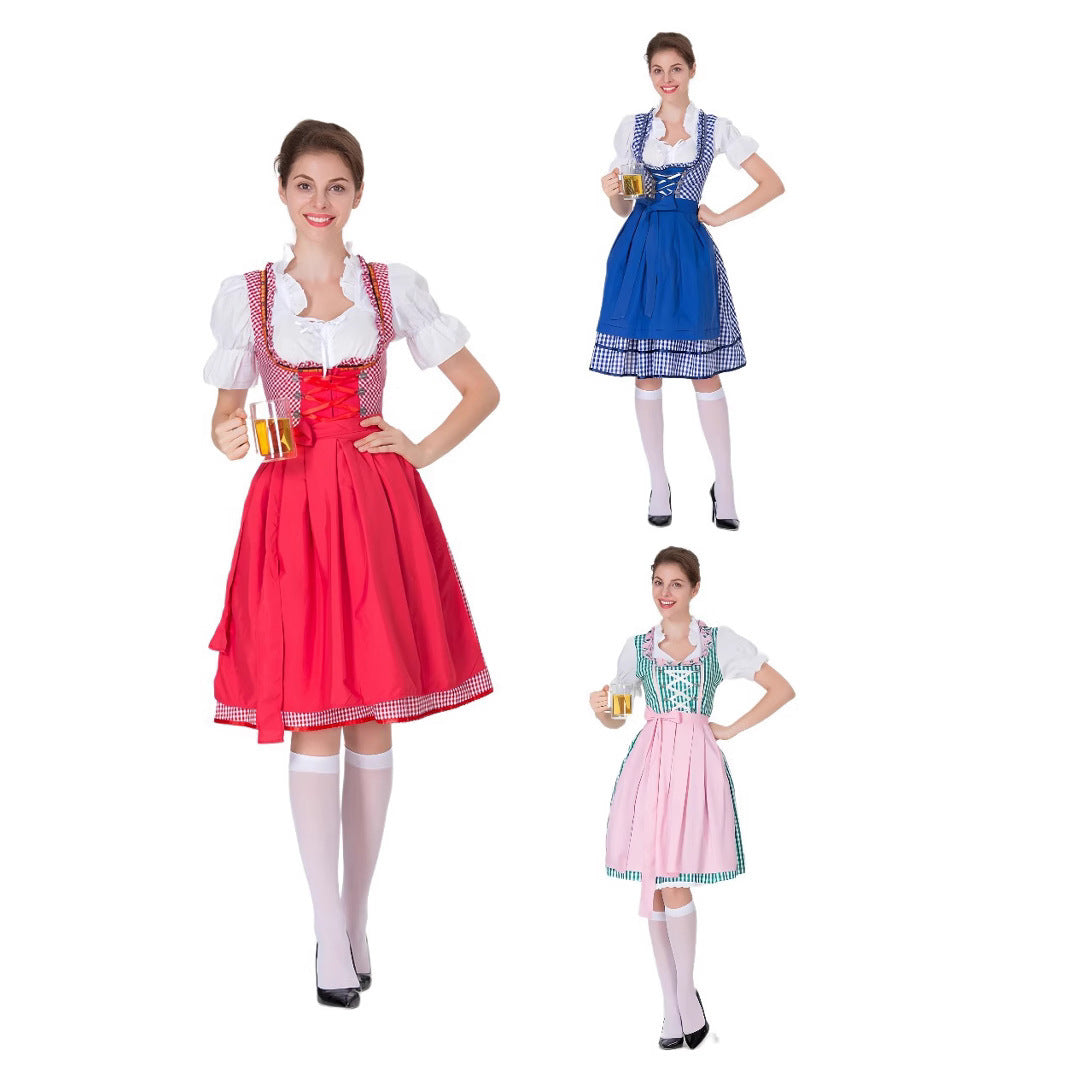Damen Trachtenkleid mit traditionellen Karomuster und eleganten Rüschen Heidi