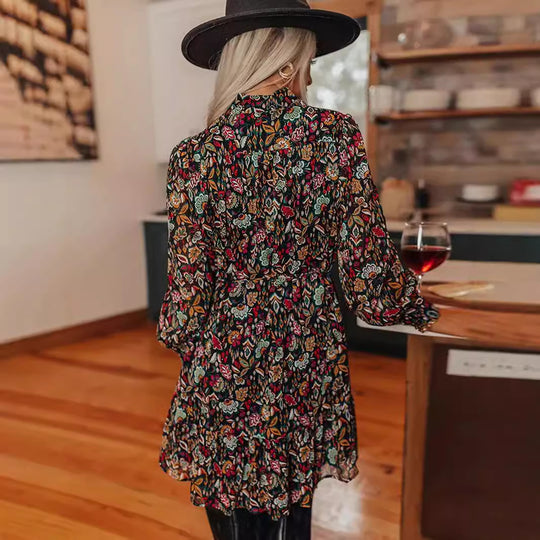 Damen Blusen-Kleid mit floralem Design Heidi-Mode