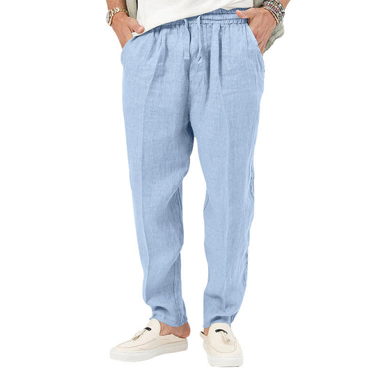 Herren Leichte Leinenhose mit elastischem Bund und praktischen Eingrifftaschen Heidi-Mode