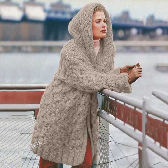 Damen oversized Grobstrickmantel mit Kapuze Heidi-Mode