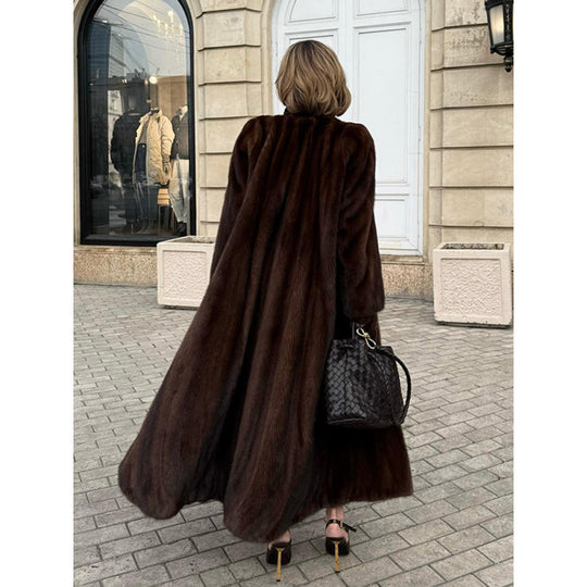 Damen Luxuriöser Kunstpelzmantel mit elegantem Schnitt und hohem Kragen Heidi-Mode