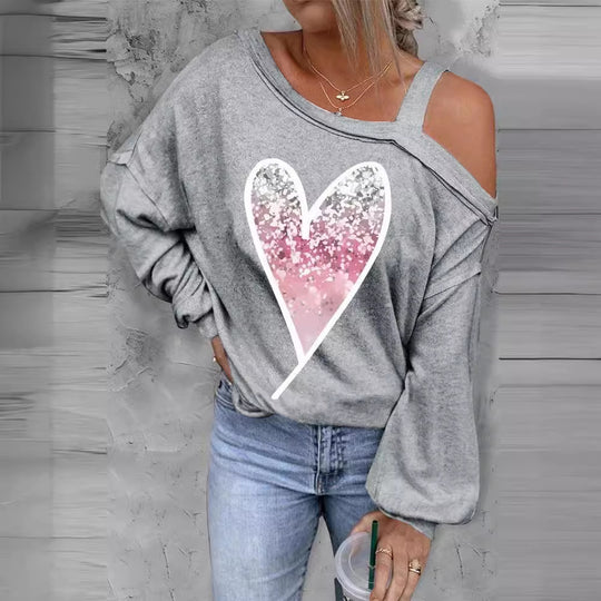 Damen lässiger Oversized Pullover mit herzförmigem Glitzer-Design Heidi-Mode