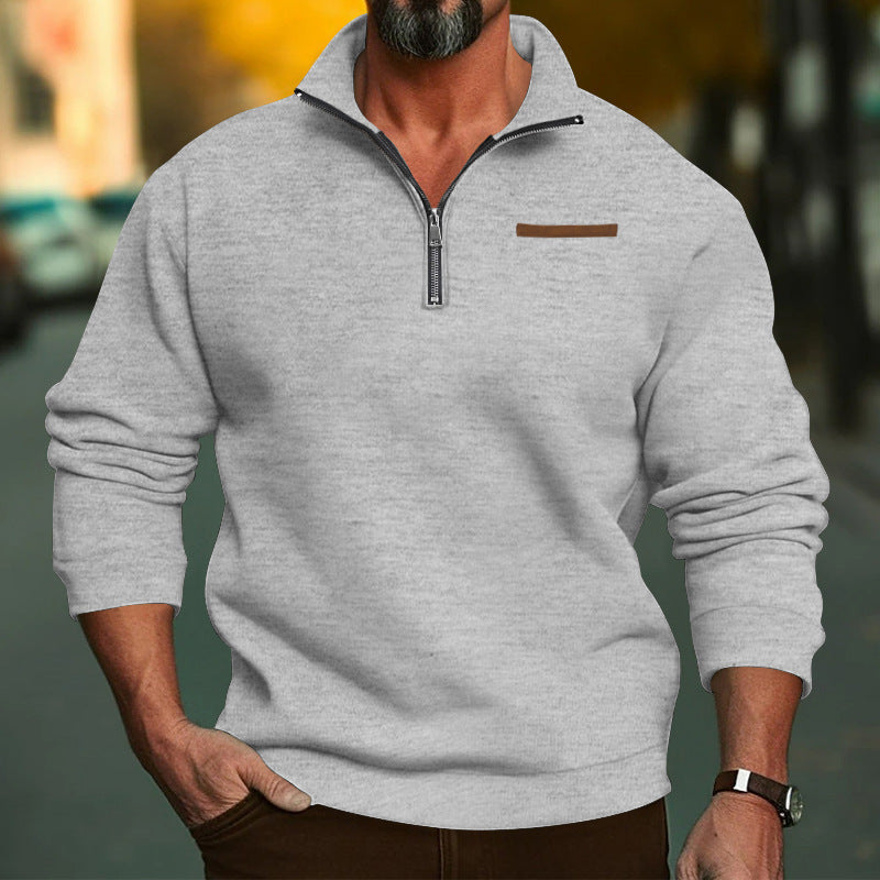 Herren Fleece-Hoodie mit modernem Reißverschluss und hohem Kragen Heidi-Mode