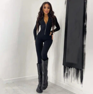 Damen Sportlicher Jumpsuit mit Reißverschluss und figurbetontem Schnitt Heidi-Mode