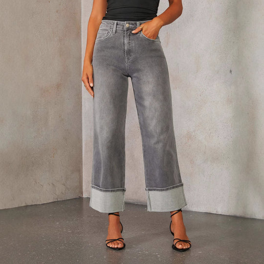 Damen Weite Jeans mit ausgefallenem Saum Heidi-Mode