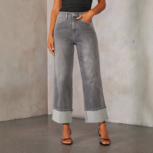 Damen Weite Jeans mit ausgefallenem Saum Heidi-Mode