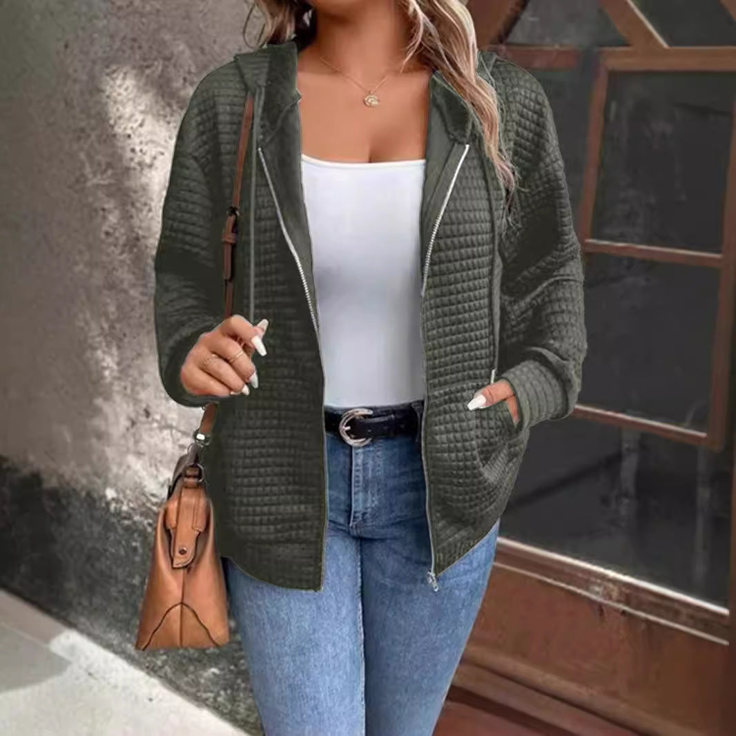 Damen Kapuzenjacke mit strukturiertem Waffelmuster und praktischem Reißverschluss Heidi-Mode