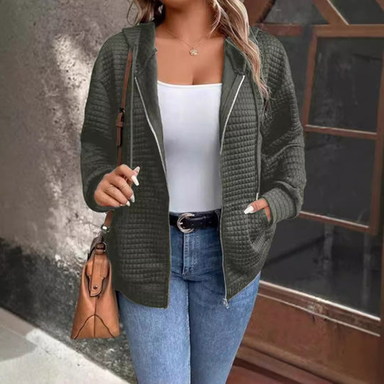 Damen Kapuzenjacke mit strukturiertem Waffelmuster und praktischem Reißverschluss Heidi-Mode