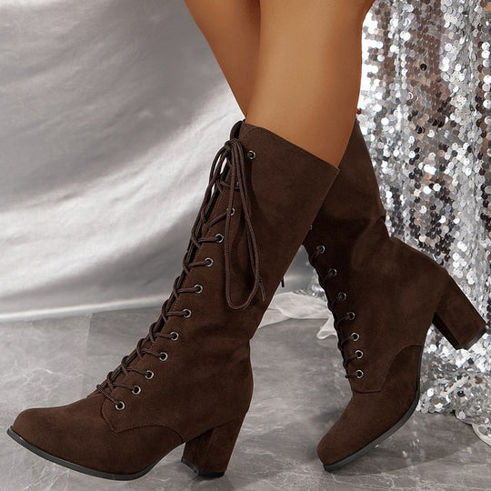 Damen Elegante Schnürstiefel mit hohem Absatz und modischem Design Heidi-Mode