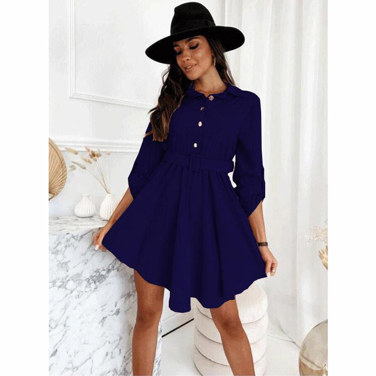 Damen Knielanges Hemdblusenkleid mit Taillengürtel und eleganten Details Heidi-Mode