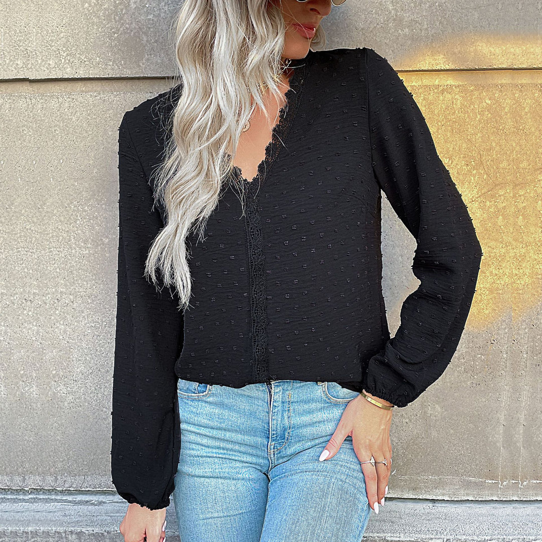 Damen Bluse mit feinen Strukturdetails und romantischem Spitzeneinsatz Heidi-Mode