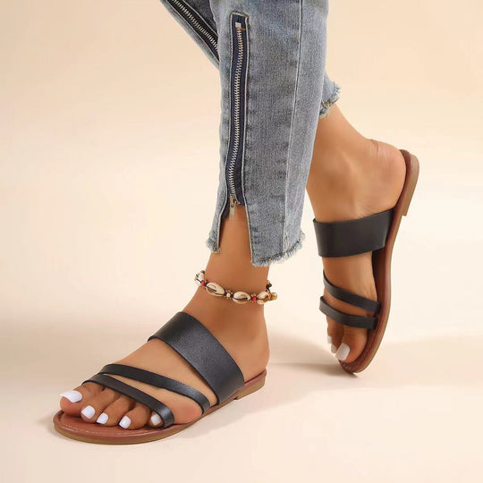 Damen offene Sandalen mit breiten Riemen und rutschfester Sohle Heidi-Mode