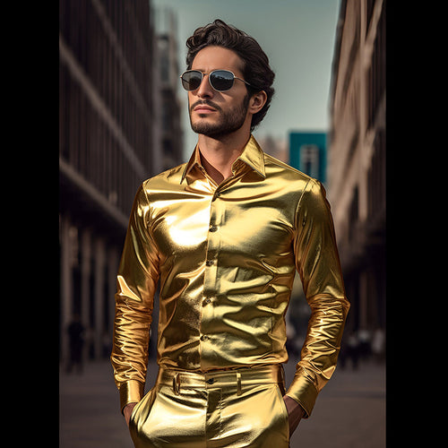 Herren Shiny Metallic Knopf-bra Shirt Heidi-Mode