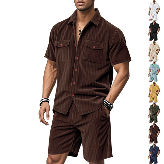 Herren Kurzarm-Hemd und Shorts Set mit praktischen Taschen und bequemer Passform Heidi-Mode