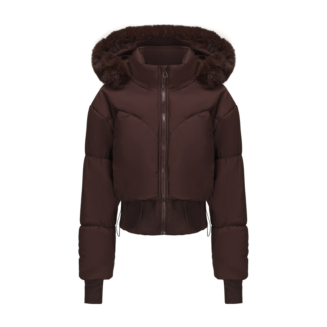 Damen cropped Daunenjacke mit abnehmbarer Kapuze und Kunstfellbesatz Heidi-Mode
