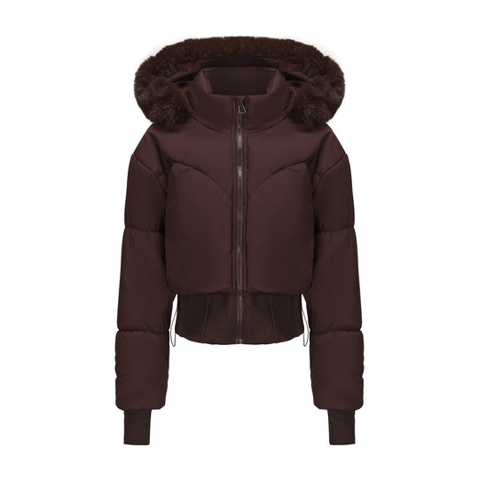 Damen cropped Daunenjacke mit abnehmbarer Kapuze und Kunstfellbesatz Heidi-Mode