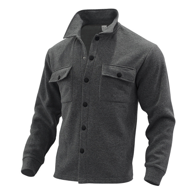 Herren Fleece-Hemdjacke mit zwei Brusttaschen und modischem Stehkragen Heidi-Mode