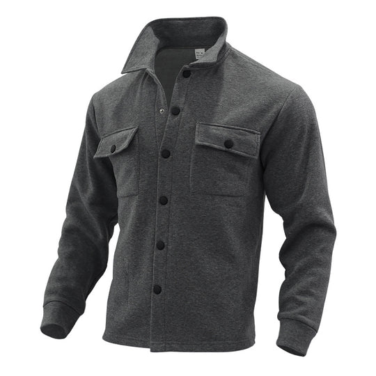 Herren Fleece-Hemdjacke mit zwei Brusttaschen und modischem Stehkragen Heidi-Mode